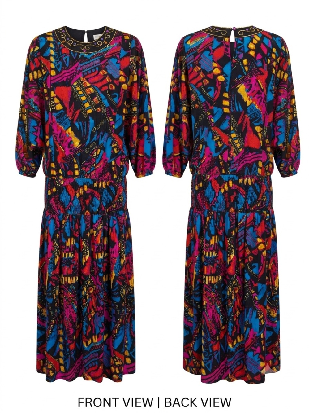 Diane Freis Midi Bold Abstract Gem Dress